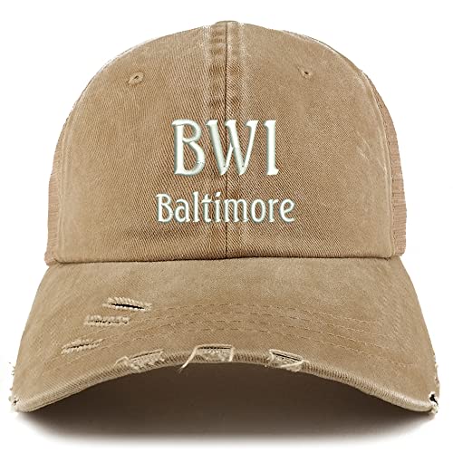 Trendy Apparel Shop BWI Baltimore Embroidered Frayed Bill Trucker Mesh Back Cap