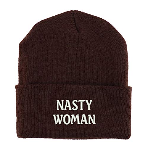 Trendy Apparel Shop Nasty Woman Embroidered Made in USA Cuff Folded Acylic Knit Winter Beanie Hat