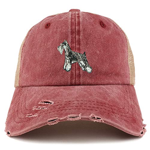 Trendy Apparel Shop Miniature Schnauzer Dog Embroidered Frayed Bill Trucker Mesh Back Cap