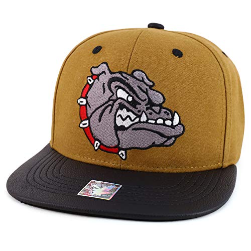 Trendy Apparel Shop Angry Bulldog Head Embroidered Leather Flatbill Snapback Cap