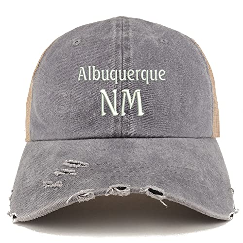 Trendy Apparel Shop Albuquerque NM Embroidered Frayed Bill Trucker Mesh Back Cap