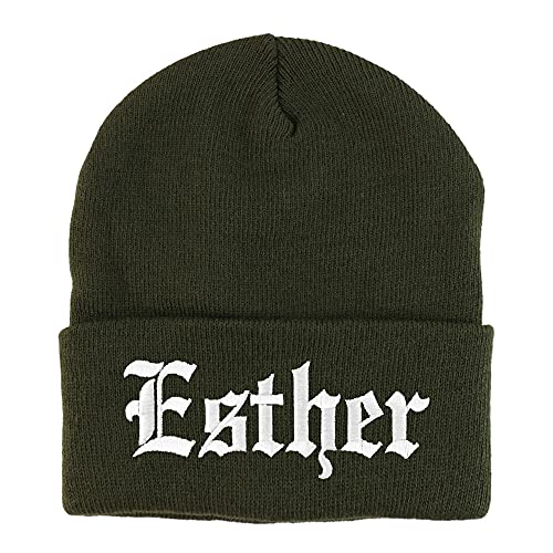 Trendy Apparel Shop Esther Old English Embroidered Long Cuff Beanie