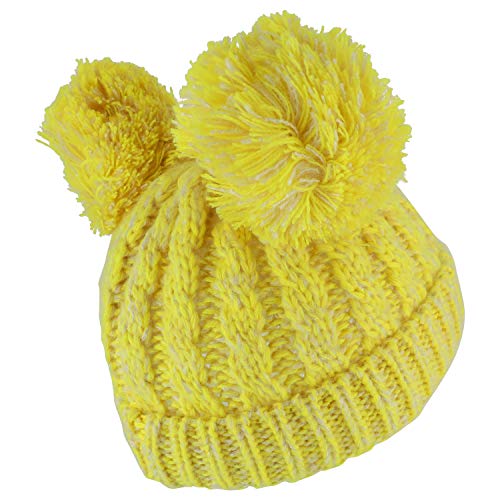 Trendy Apparel Shop Kid's Youth Size Winter Cable Knit 2 Pom Poms Beanie Hat