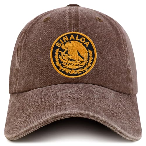 Trendy Apparel Shop Sinaloa Mexico Gold Embroidered Patch Pigment Dyed Washed Baseball Cap