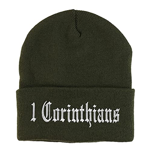 Trendy Apparel Shop 1 Corinthians Old English Embroidered Long Cuff Beanie