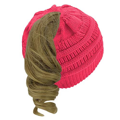 Trendy Apparel Shop Women's Lightweight Ribbed Knit 365 Stretchable Ponytail Beanie Cap