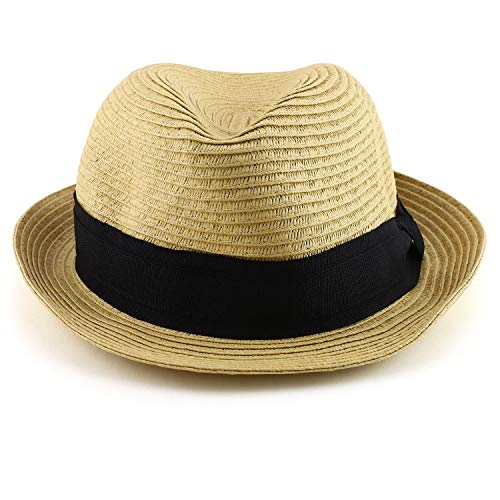 Trendy Apparel Shop Youth Size Boy's Kids Paper Braid Black Band Fedora Hat