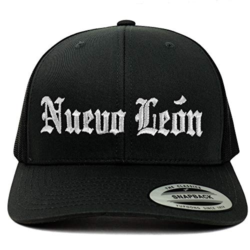 Trendy Apparel Shop Old English Nuevo Leon White Embroidered Retro Trucker Mesh Cap