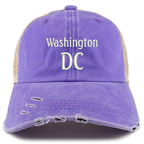Trendy Apparel Shop Washington DC Embroidered Frayed Bill Trucker Mesh Back Cap