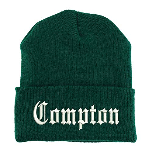 Trendy Apparel Shop Compton Old English Embroidered Made in USA Cuff Folded Acylic Knit Winter Beanie Hat