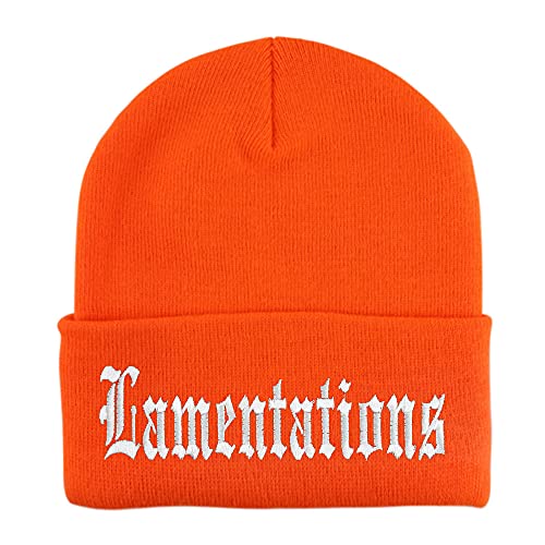 Trendy Apparel Shop Lamentations Old English Embroidered Long Cuff Beanie