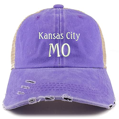 Trendy Apparel Shop Kansas City MO Embroidered Frayed Bill Trucker Mesh Back Cap