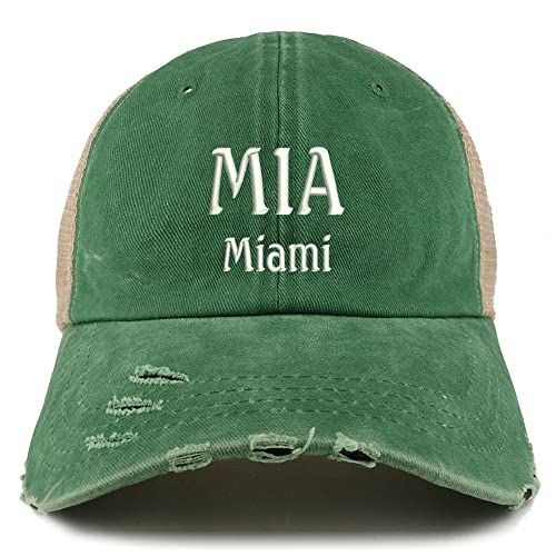 Trendy Apparel Shop MIA Miami Embroidered Frayed Bill Trucker Mesh Back Cap