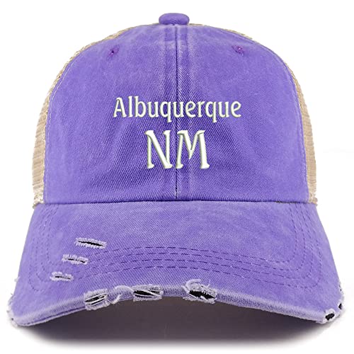 Trendy Apparel Shop Albuquerque NM Embroidered Frayed Bill Trucker Mesh Back Cap