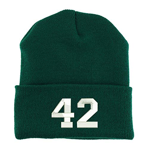 Trendy Apparel Shop Number 42 Collegiate Varsity Embroidered Made in USA Cuff Folded Acylic Knit Winter Beanie Hat