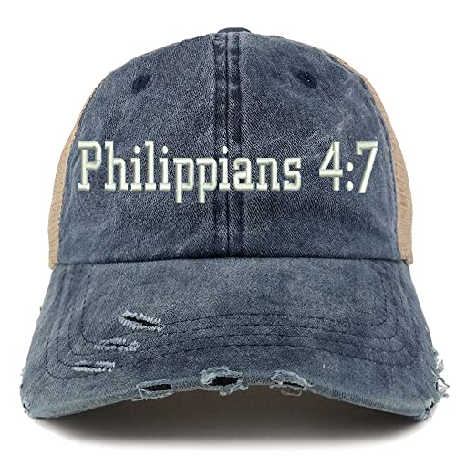 Trendy Apparel Shop Philippians 4:7 Frayed Bill Trucker Mesh Back Cap