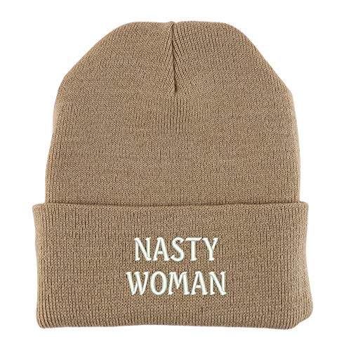 Trendy Apparel Shop Nasty Woman Embroidered Made in USA Cuff Folded Acylic Knit Winter Beanie Hat
