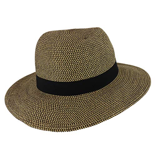 Trendy Apparel Shop UPF 50+ Paper Braid Tweed Large Flat Brim Fedora Hat