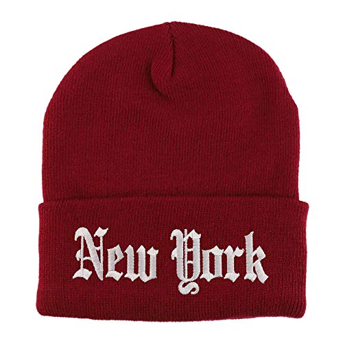 Trendy Apparel Shop New York State Old English Embroidered Long Cuff Beanie