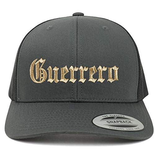 Trendy Apparel Shop Old English Guerrero Gold Embroidered Retro Trucker Mesh Cap