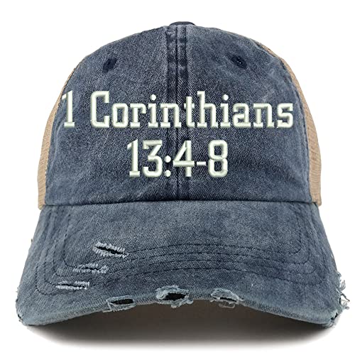 Trendy Apparel Shop 1 Corinthians 13:4-8 Frayed Bill Trucker Mesh Back Cap