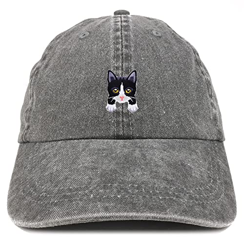 Trendy Apparel Shop Tuxedo Cat Kitten Patch Pigment Dyed Washed Baseball Cap