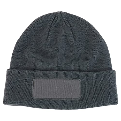 Trendy Apparel Shop Cotton Twill Patch Rib Knit Cuff Long Beanie