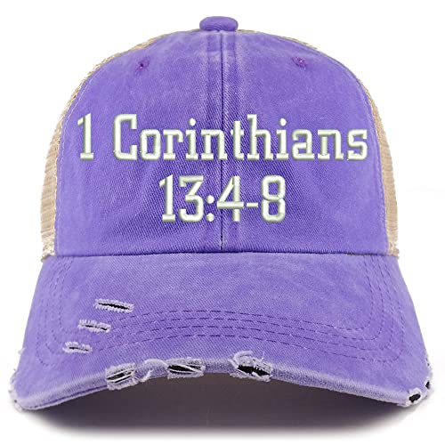 Trendy Apparel Shop 1 Corinthians 13:4-8 Frayed Bill Trucker Mesh Back Cap