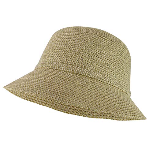 Trendy Apparel Shop Women's UPF 50+ Paper Braid Tweed Ribbon Band Bucket Hat