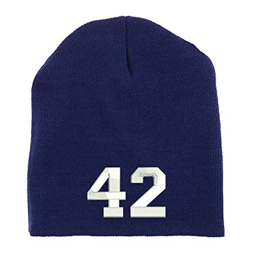 Trendy Apparel Shop Number 42 Collegiate Varsity Font Embroidered Made in USA Short Acrylic Knit Winter Beanie Hat