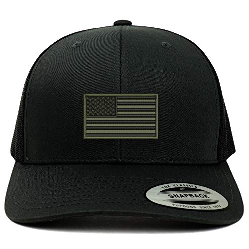 Trendy Apparel Shop Flexfit XXL USA Olive Flag Embroidered Retro Trucker Mesh Cap