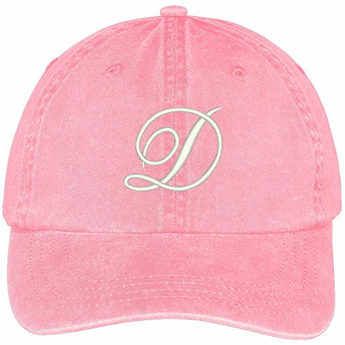 Trendy Apparel Shop Letter D Script Monogram Font Embroidered Washed Cotton Cap