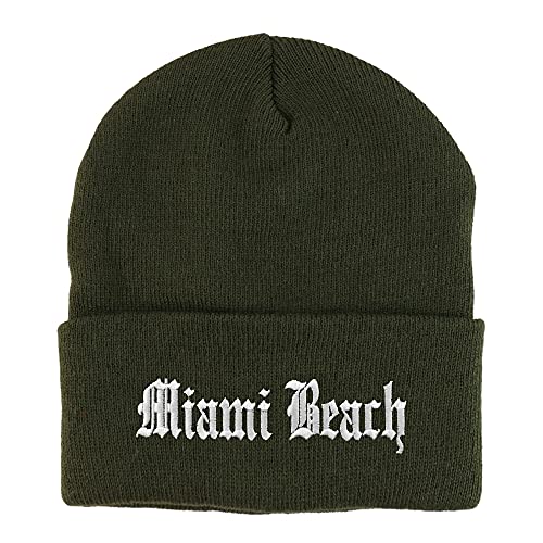Trendy Apparel Shop Miami Beach Old English Embroidered Long Cuff Beanie