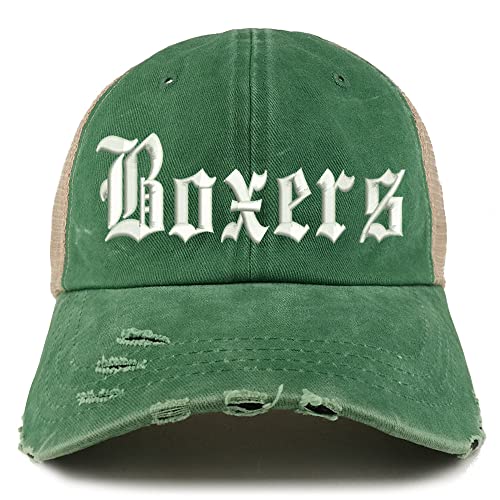 Trendy Apparel Shop Old English Boxers Frayed Bill Trucker Mesh Back Cap