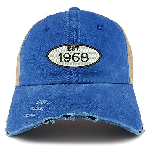 Trendy Apparel Shop Established 1968 51st Birthday Embroider Frayed Trucker Mesh Back Cap