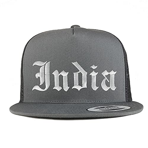 Trendy Apparel Shop India Old English 5 Panel Flatbill Trucker Mesh Cap