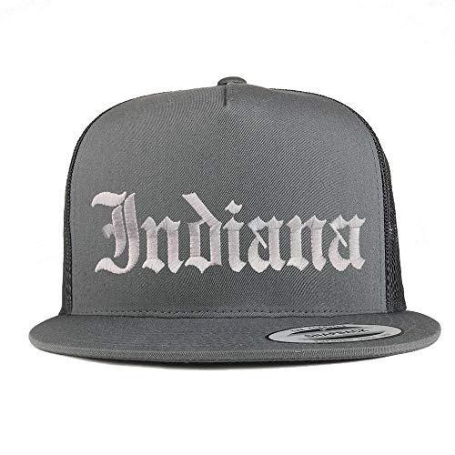 Trendy Apparel Shop Indiana State Old English 5 Panel Flatbill Trucker Mesh Cap