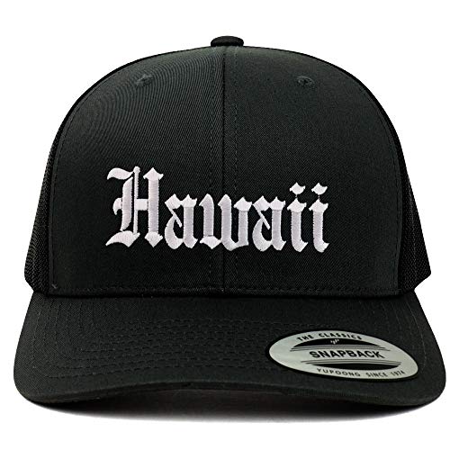 Trendy Apparel Shop Hawaii State Old English 6 Panel Trucker Mesh Cap