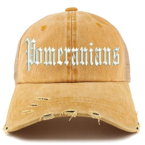 Trendy Apparel Shop Old English Pomeranians Frayed Bill Trucker Mesh Back Cap