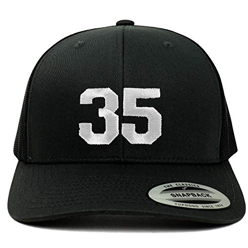 Trendy Apparel Shop Number 35 White Thread Embroidered Retro Trucker Mesh Cap