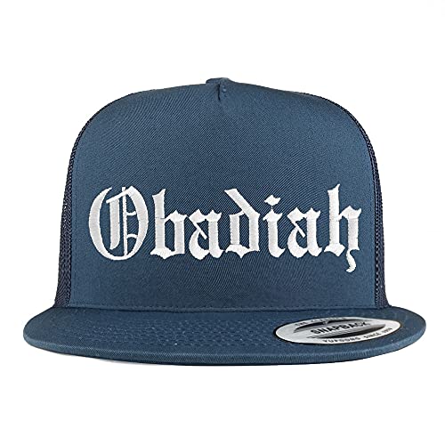 Trendy Apparel Shop Obadiah Old English 5 Panel Flatbill Trucker Cap