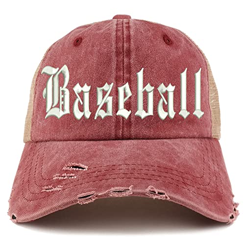 Trendy Apparel Shop Old English Baseball Frayed Bill Trucker Mesh Back Cap