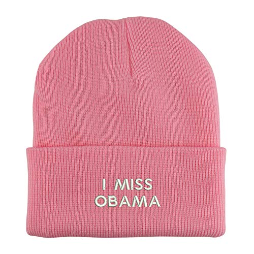 Trendy Apparel Shop I Miss Obama Embroidered Made in USA Cuff Folded Acylic Knit Winter Beanie Hat