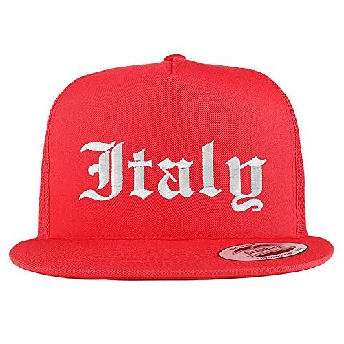 Trendy Apparel Shop Italy Old English 5 Panel Flatbill Trucker Cap