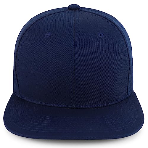 Trendy Apparel Shop 100% Cotton Plain Structured 6 Panels Flatbill Snapback Baseball Cap