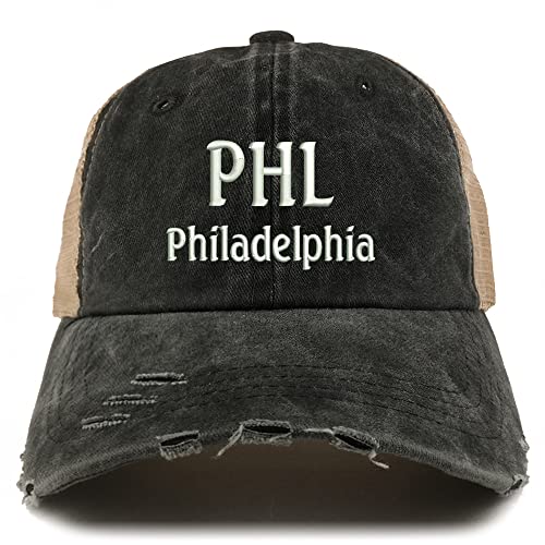 Trendy Apparel Shop PHL Philadelphia Embroidered Frayed Bill Trucker Mesh Back Cap