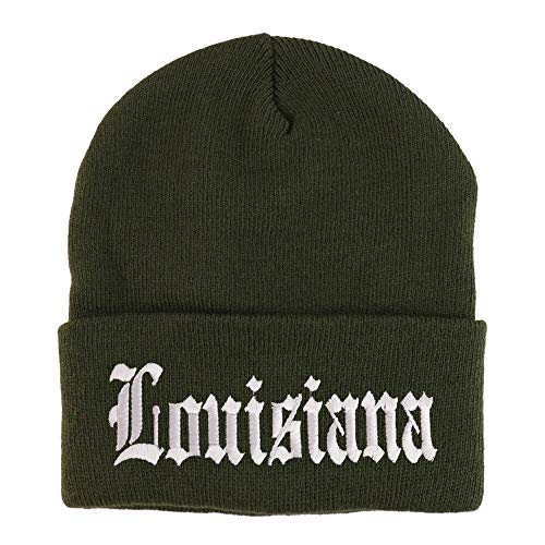 Trendy Apparel Shop Louisuana State Old English Embroidered Long Cuff Beanie