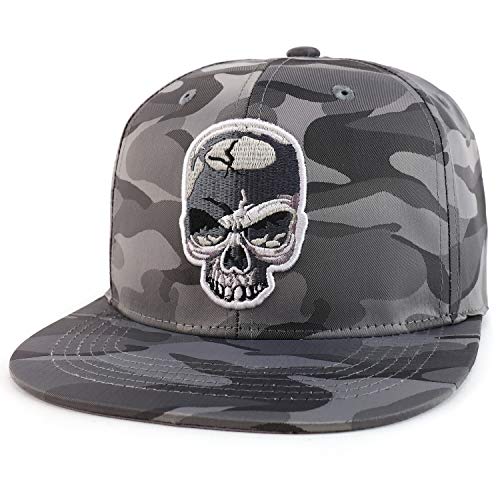 Trendy Apparel Shop Cracked Skull Embroidered Satin Flatbill Baseball Cap