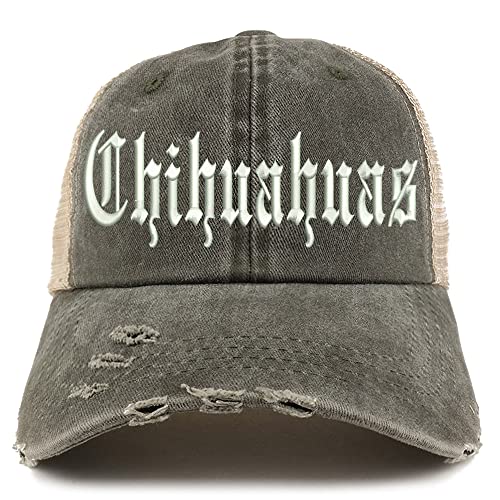 Trendy Apparel Shop Old English Chihuahuas Frayed Bill Trucker Mesh Back Cap
