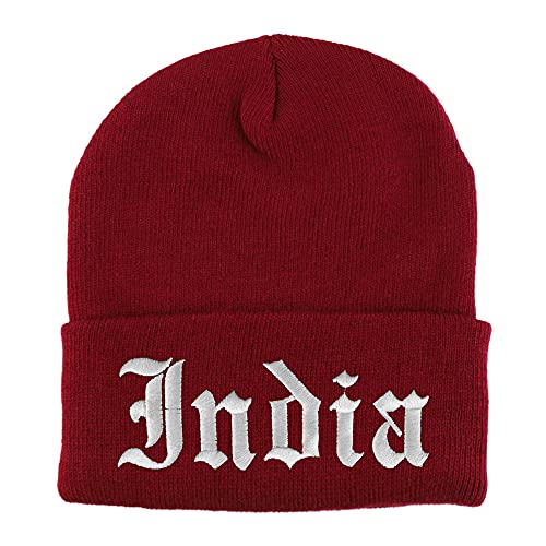 Trendy Apparel Shop India Old English Embroidered Long Cuff Winter Beanie